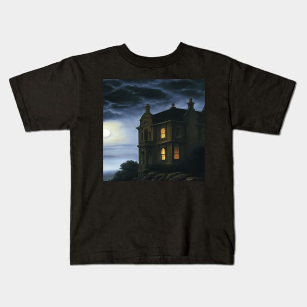 Spooky Mansion on a Cliff Kids T-Shirt by Starbase79